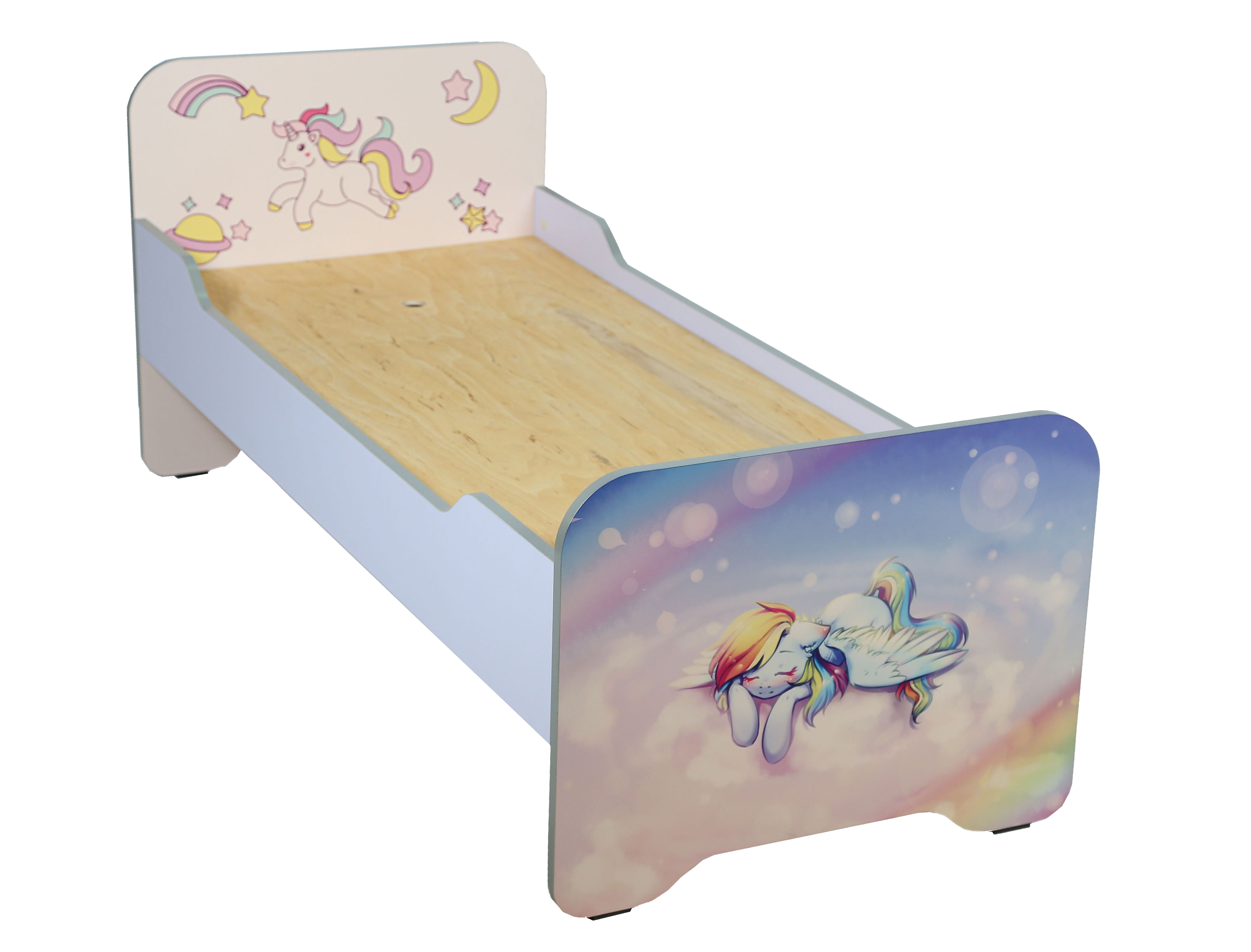 Ліжко дитяче з заокругленими бильцями з фотодруком "Єдиноріг", 1432х634х615 мм (ЛЕОНТЕК) (0837Ф)